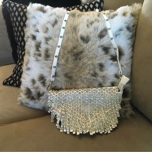 White leather fringe crossbody